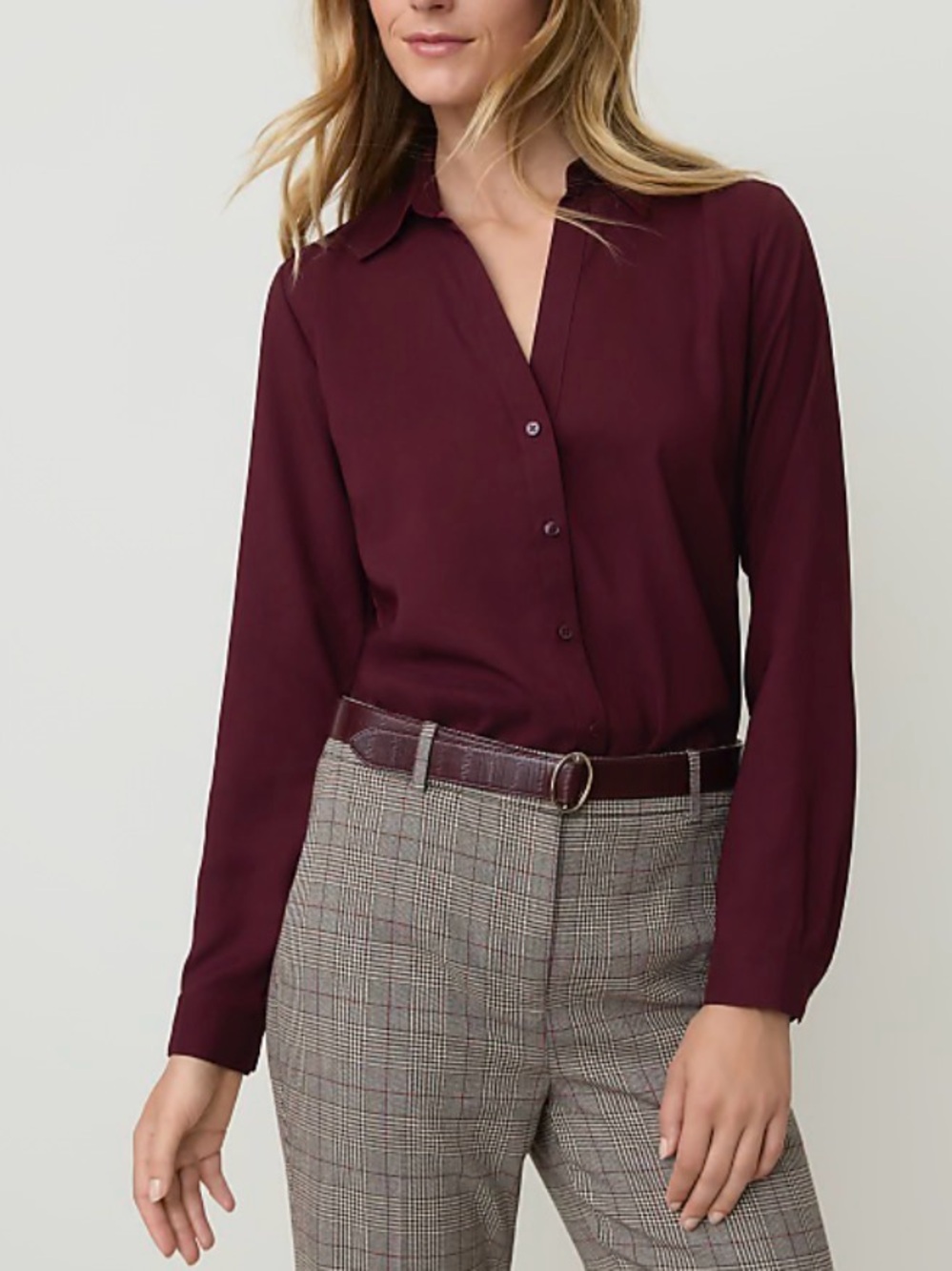 Ann Taylor Long-Sleeve Button-Front Blouse in Burgundy NWOT XXL